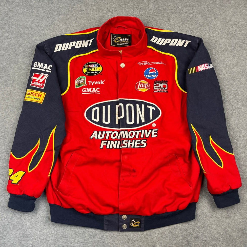 Vintage Jeff Gordon DuPont Chase Authentics Jacket Large Red Blue Flames Boxy